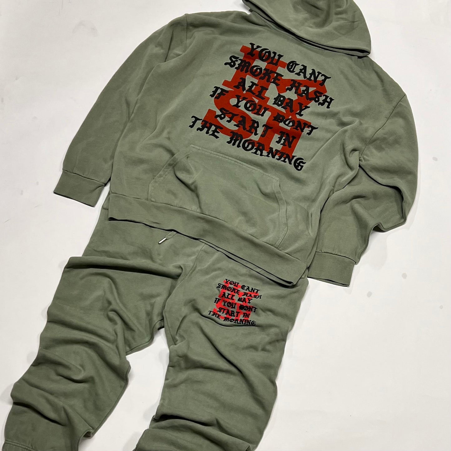 Start In The Morning Hoodie in Sage/Black/Scarlet