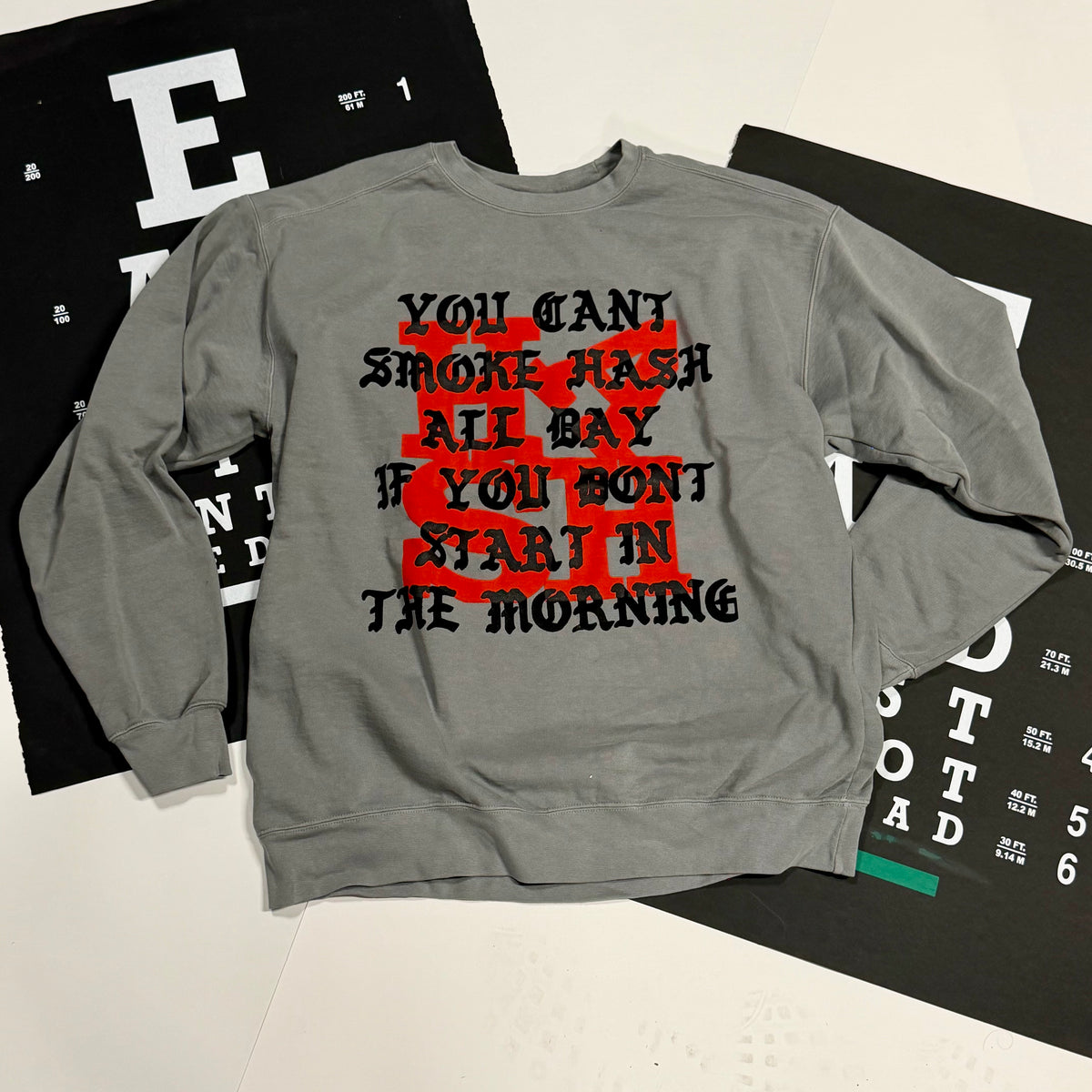 Start In The Morning Crewneck in Black/Red/Grey