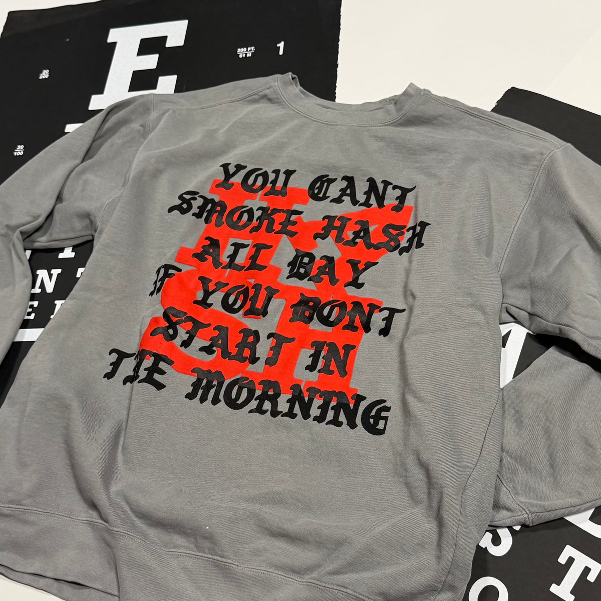Start In The Morning Crewneck in Black/Red/Grey